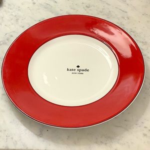 KATE SPADE LENOX RUTHERFORD CIRCLE RED ACCENT LUNCHEON PLATE NEW 9 1/2 INCH